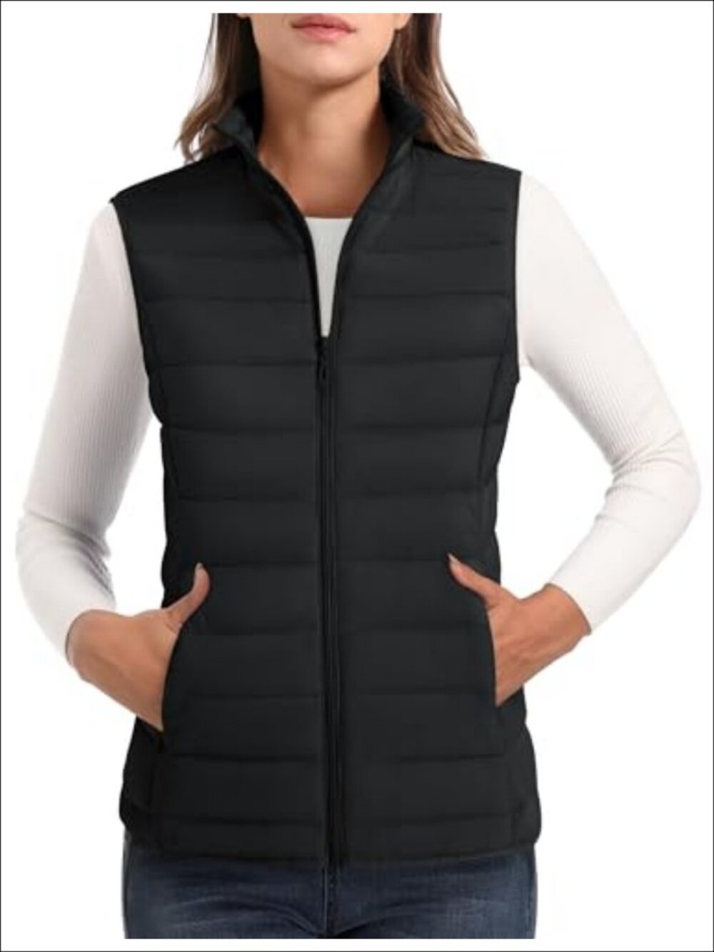 Women's Puffer Vest Lightweight Quilted Zip Pockets Sleeveless Outerwear